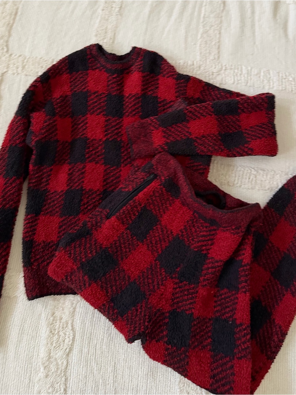 SKIMS Red and Black set Buffalo Plaid Crewneck Sweater